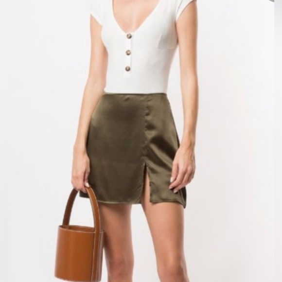 Reformation Skirts Reformation Robbie Silk Skirt Olive Green Poshmark